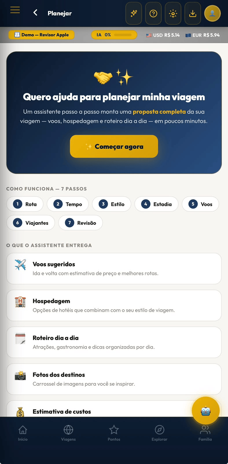 Planejar viagem com IA